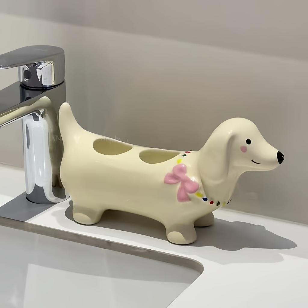 Creative Dachshund Toothbrush Rack Bow Washboard Electric Toothbrush Rack Ceramic Toothbrush Storage Rack Bathroom Decoration