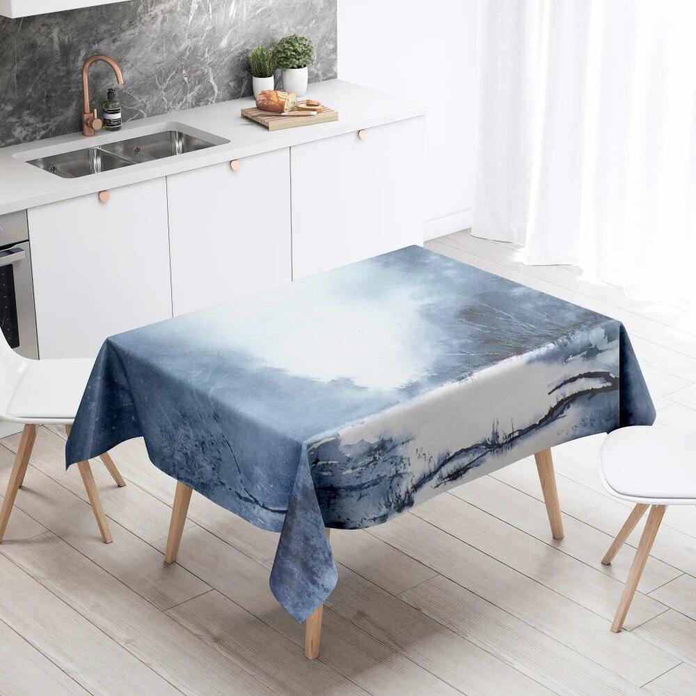 Woods Snow Tablecloth Home Decor Stain Resistant Waterproof Table Decoration Rectangular Kitchen Fireplace Countertop