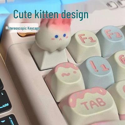 Creative 3D Cartoon Kitten Pink Keycap for Girls