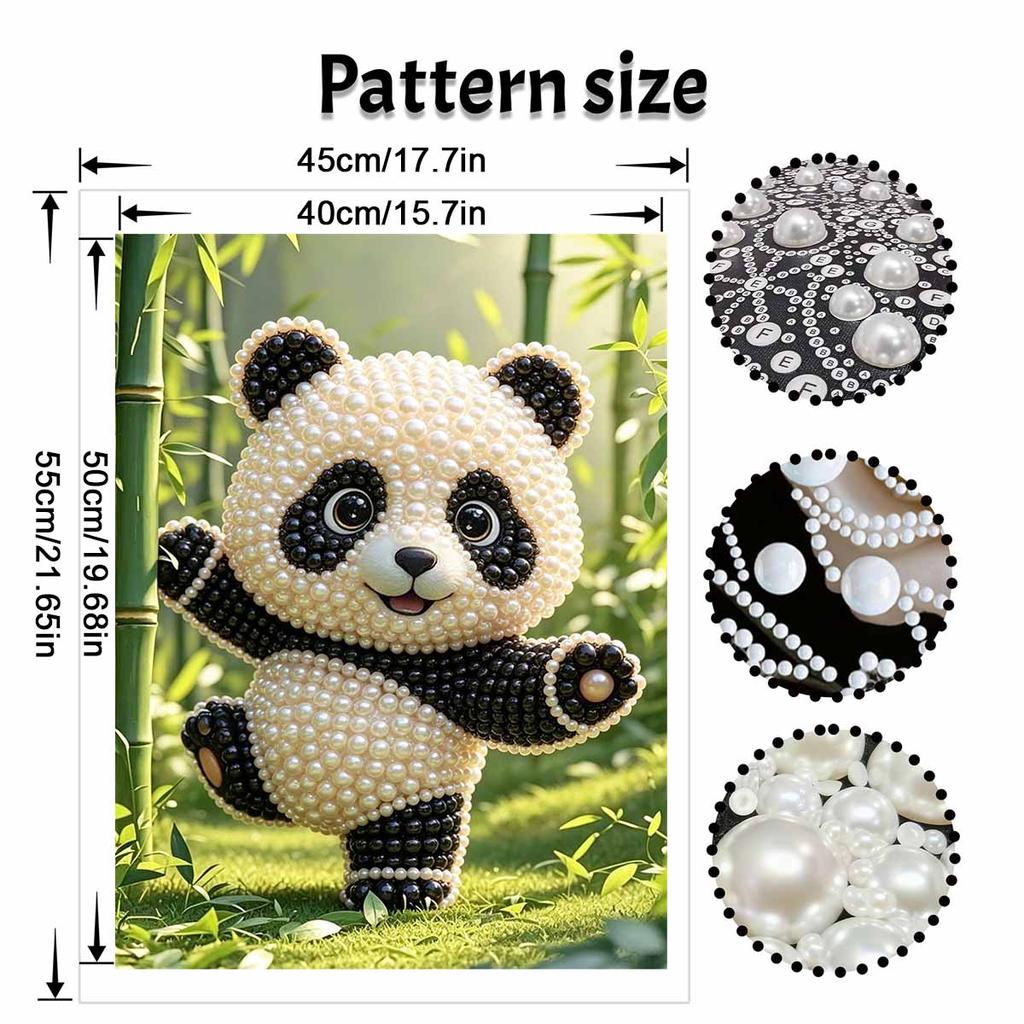 DIY Framed Pearl Painting Kit Cute Panda Bamboo 3D Sparkling Bead Art Canvas Elegant Home Wall Decor Creative Gift for Women Crafts