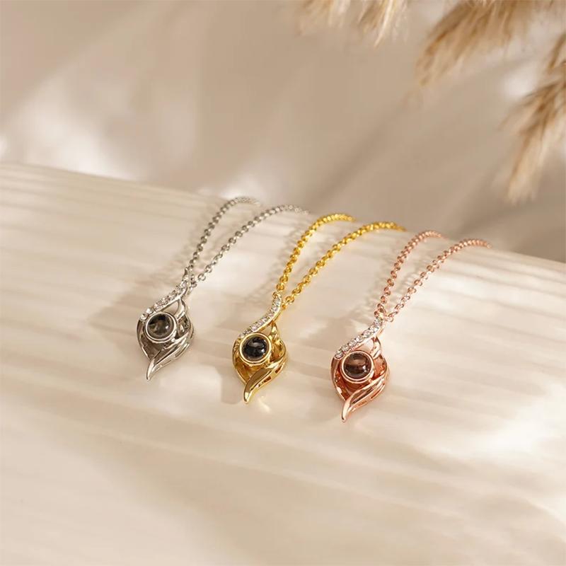 DHQH Personalized Photo Birthday Stone Photo Projection Necklace Customized Picture Birthday Stone Projection Pendant Gift
