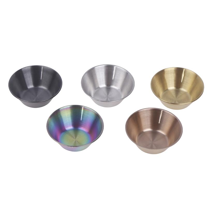 1Pc Stainless Steel Small Round Seasoning Dish  Pot Dipping Bowl Soy Sauce Cup Sushi Vinegar Soy Saucer Container Tray