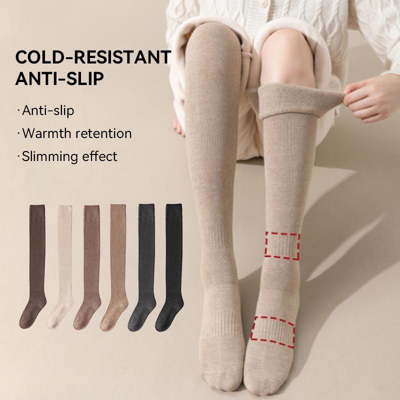 Women Soft Wool Long Socks Autumn Winter Cashmere Solid Knitted Stocking Skinny Casual Knee High Warm Thicken Girls Socks Medias
