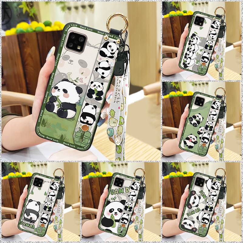 Back Cover Panda Phone Case For Sharp Aquos Sense4 4G/Sense 5G Phone Holder Wrist Strap Durable Cute Fashion Design Ring