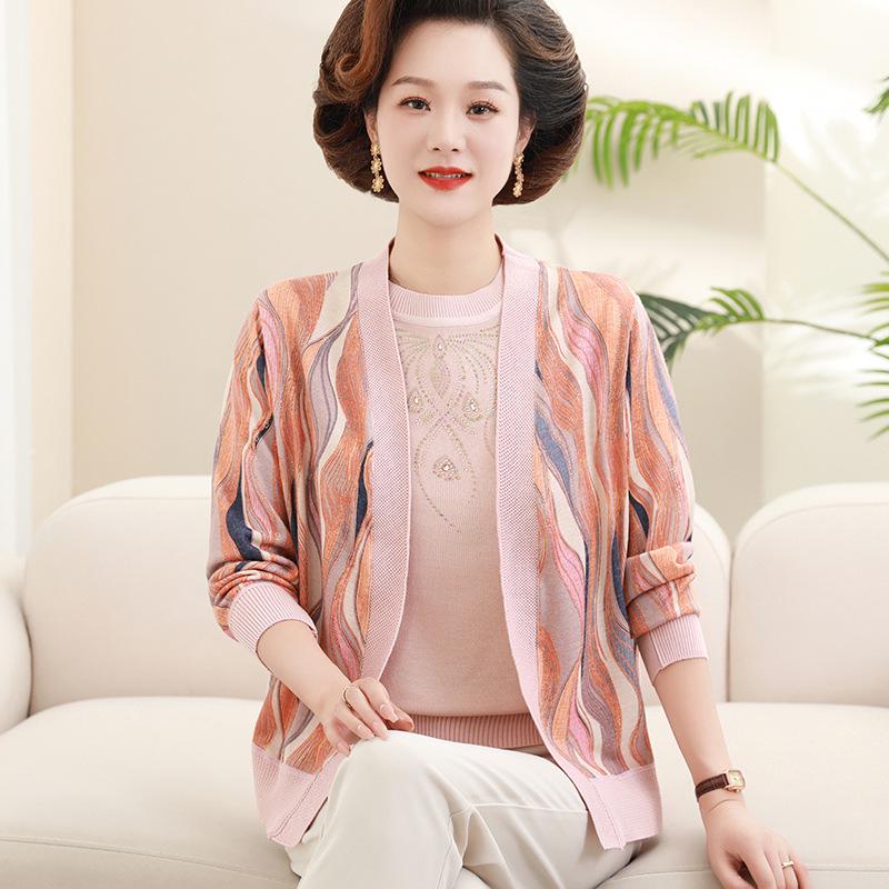 

Spring 2026 Stylish Knitwear Suit: Two-Piece Wide-Leg Set for Middle-Aged & Senior Women 2XL (recommended 110-120 jin) жёлтый