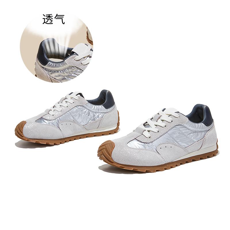

Leather retro German training shoes women s spring and summer new color matching Forrest Gump shoes casual versatile sports shoes trendy women s shoes 35 серебряный