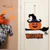 Black Cat Party Prop Halloween Wooden Welcome Door Sign, Pumpkin Ghost Bat Hanging Decor Indoor Outdoor Decoration for Yard, Home Entrance Rustic Wood