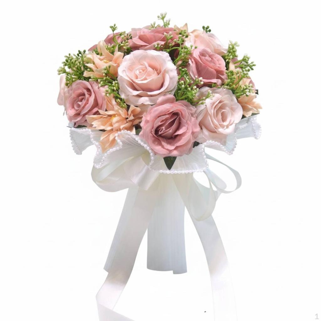 Artificial Bridal Bouquet Korean Style Wedding Photo Prop Event Decor for Brides Milky White