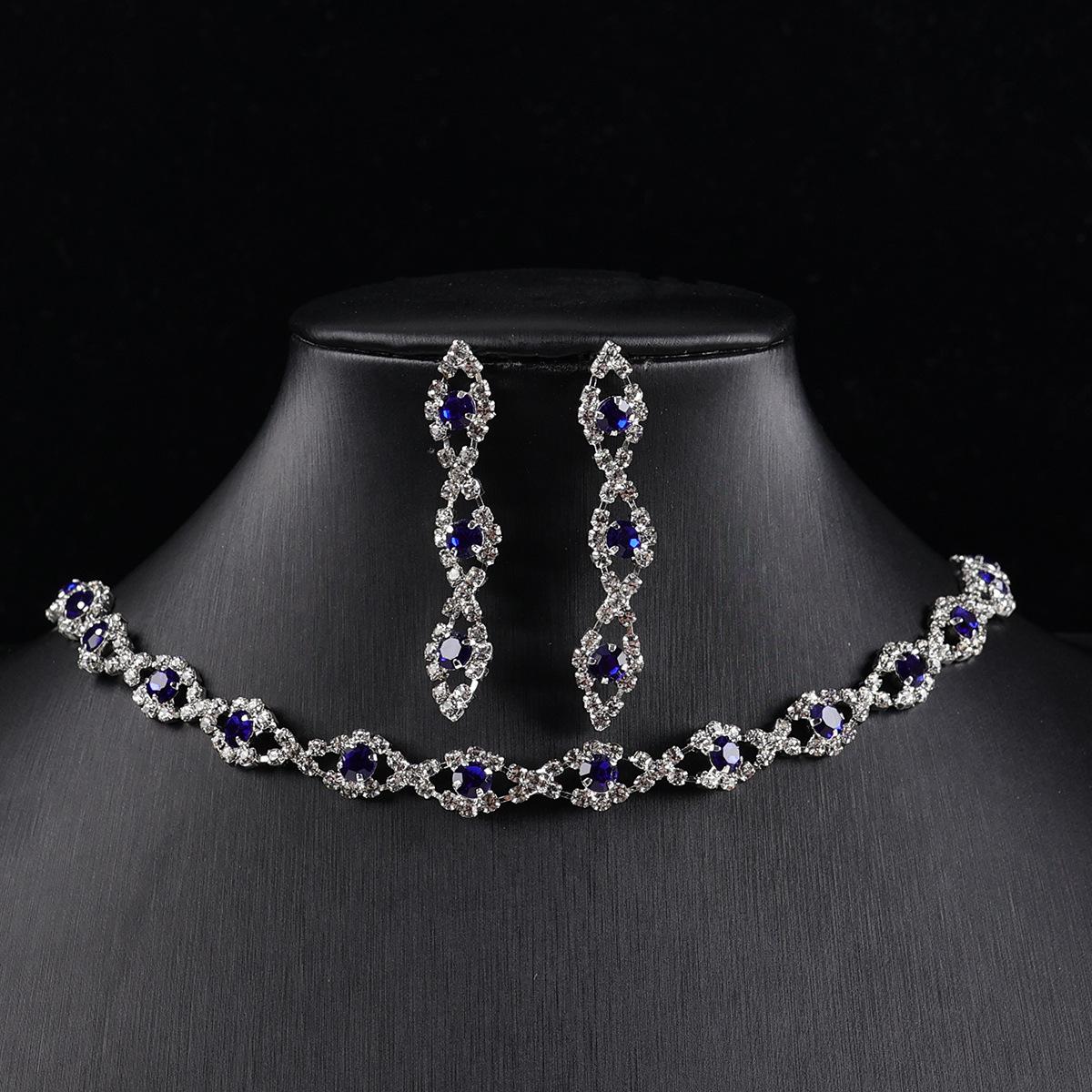 European and American Light Luxury Simple Rhinestone Necklace Earrings Bracelet Jewelry Three-piece Set Bridal Jewelry Set
