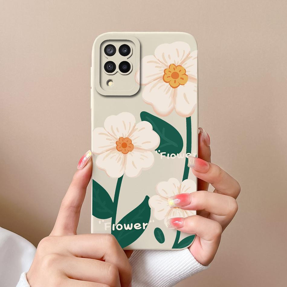 Für Samsung M22 M32 Hülle Bemalte Blumen Upgrade Flüssigsilikon Linsenschutz Handy Rückseite Für Galaxy M 32 M 22 Fundas