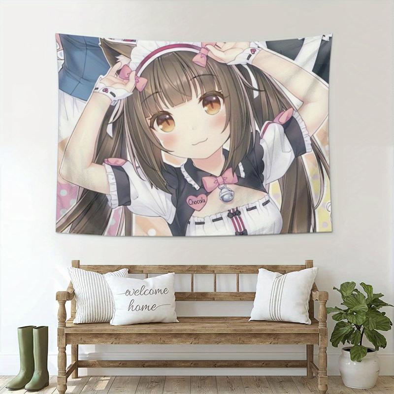 VIKAMA Niedliche Katzenohren Maid Anime Wandteppich Wohnzimmer Schlafzimmer Wanddekoration Wandteppich Heimdekoration