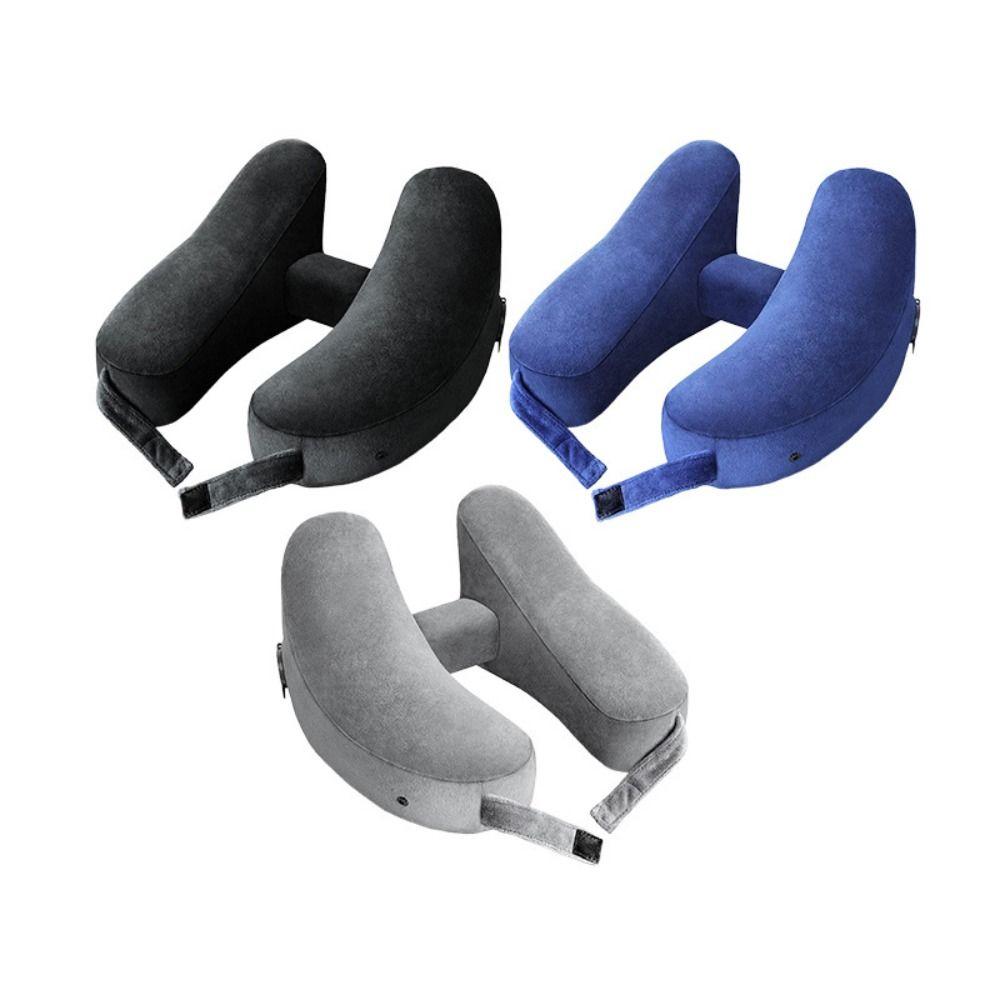 Massage Feature Inflatable Neck Pillow Soft Velour Cover Neck Support Pillow  Outdoor Travel