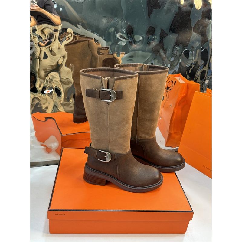 

Dong Jie color matching pleated piling boots women s long tube Maillard high boots big tube circumference western cowboy knight boots 43 хаки