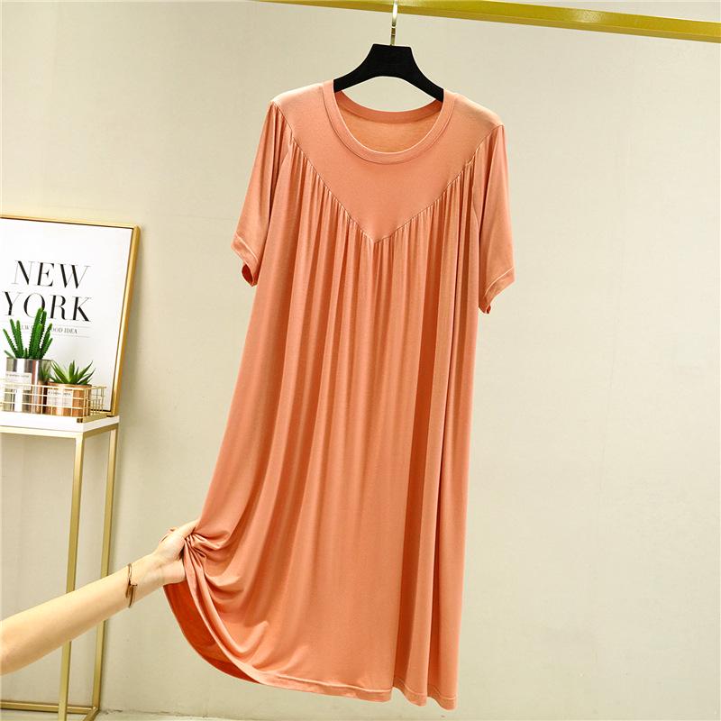 Women's Plus Size A-line Loose Modal Summer Dress with Pleated Hem
