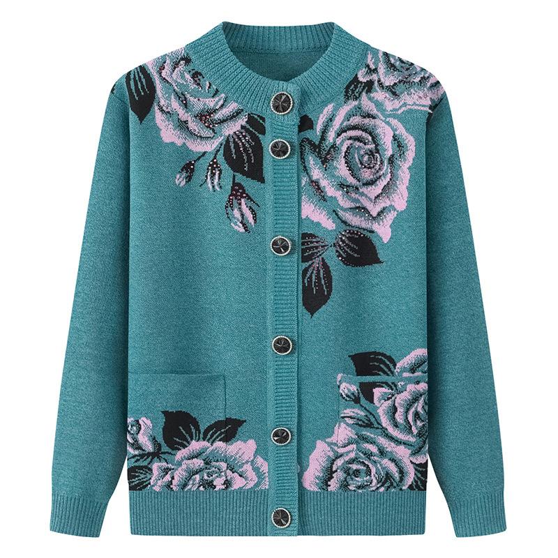 Spring and Autumn Sweater Cardigan Middle-aged and Elderly Autumn and Winter Clothes Female Elderly Mother Knitted Jacket