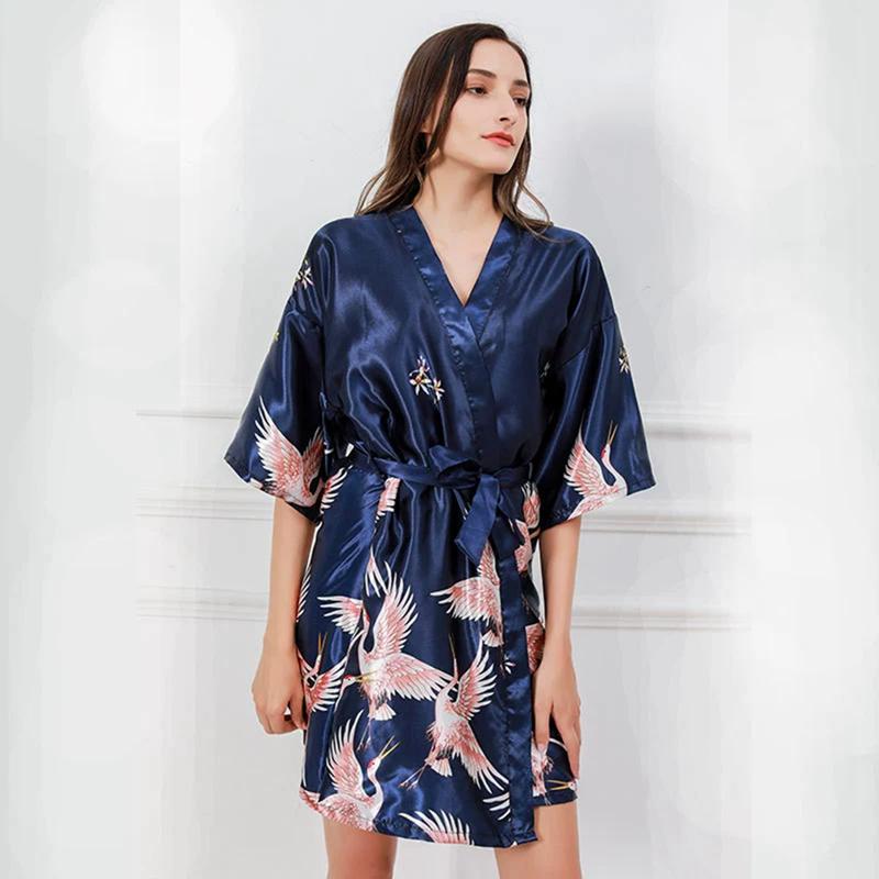 Women Print Short Sleeve Gown Robe Breathable Loungewear Pajamas