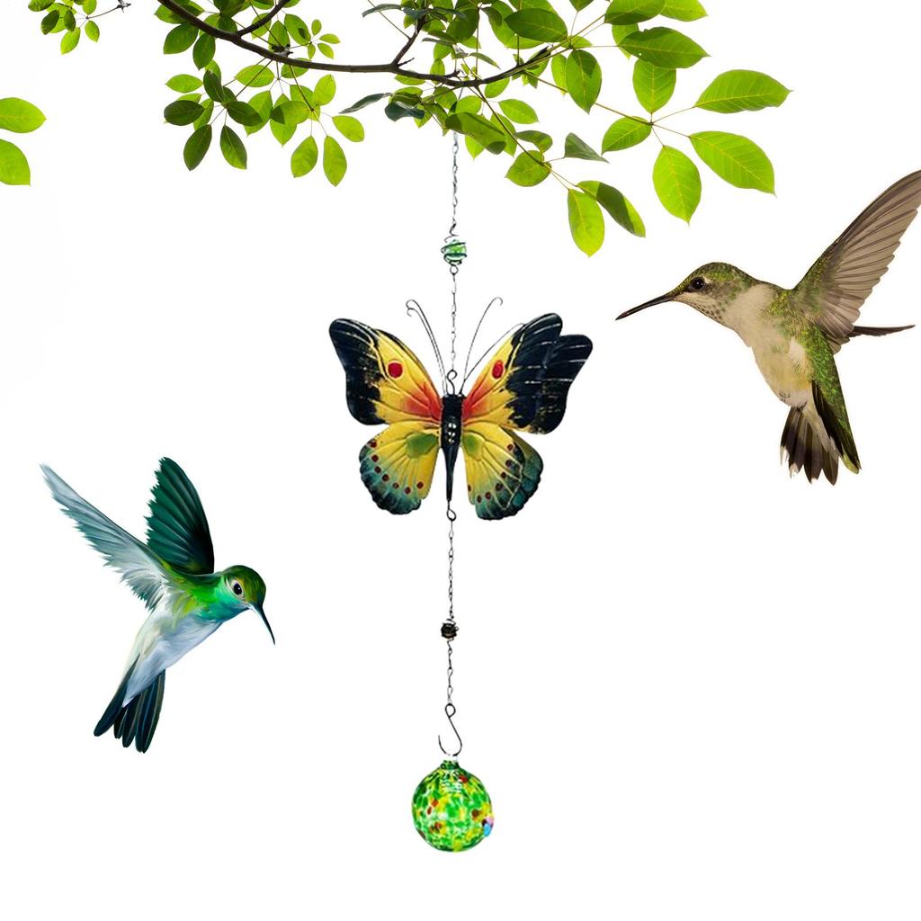 Mangiatoia per Colibrì in Vetro con Campanellino a Vento per Farfalle, Ornamento da Appendere in Ferro, Mangiatoia per Uccelli Selvatici, Decorazione per Giardino
