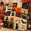 Coperta in flanella da 280 g/m², coperta patchwork di Halloween, design con gatto nero, zucca, fantasma, strega, pipistrello, coperta morbida, confortevole e calda, adatta per s