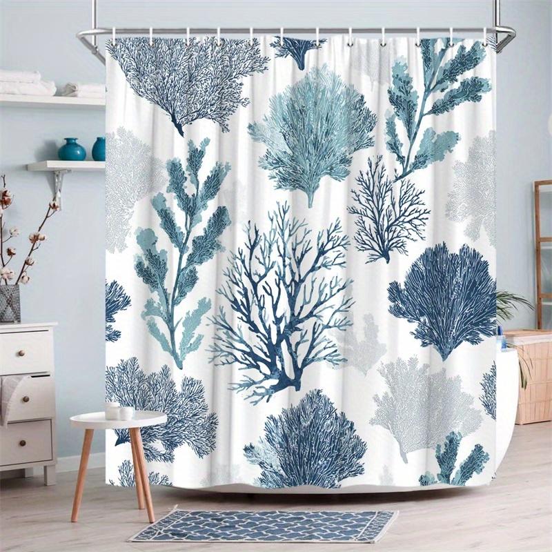 1Pc Coral Reef Pattern Shower Curtain - Polyester Fabric, Machine Washable, Suitable For Bathroom Hotel Decoration