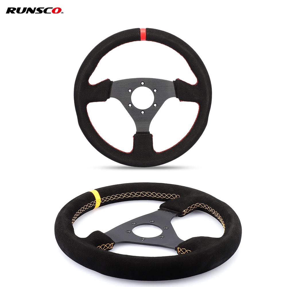 13'' Racing Steering Wheel 330mm - Universal Flat Design, Aluminum+PVC for Drift, Real Car, PC Simulator, Cockpit Gaming