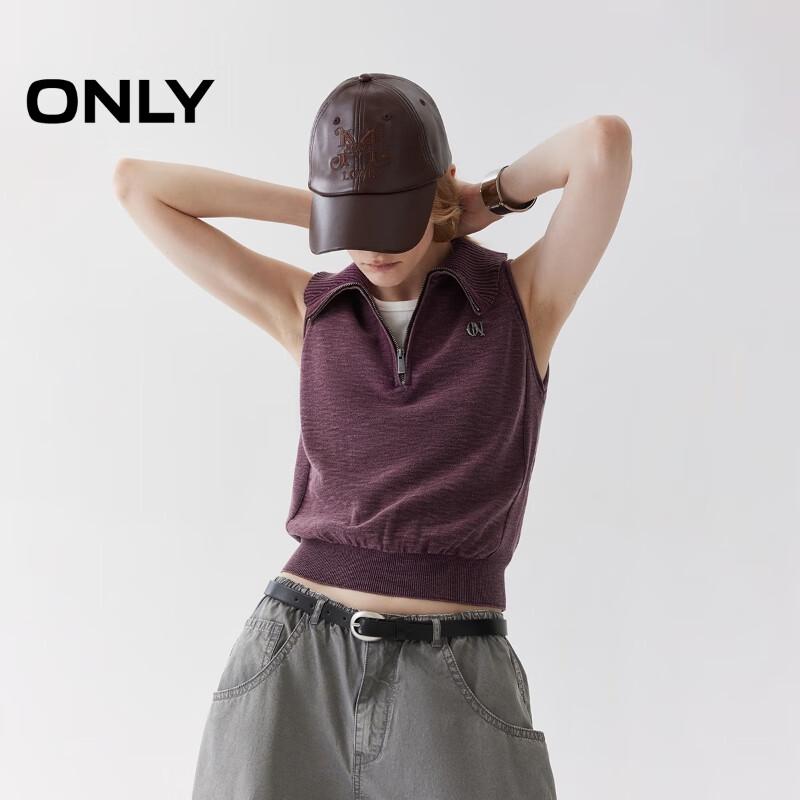 Only Women's Zipper Collar Sleeveless Knit Crop Top