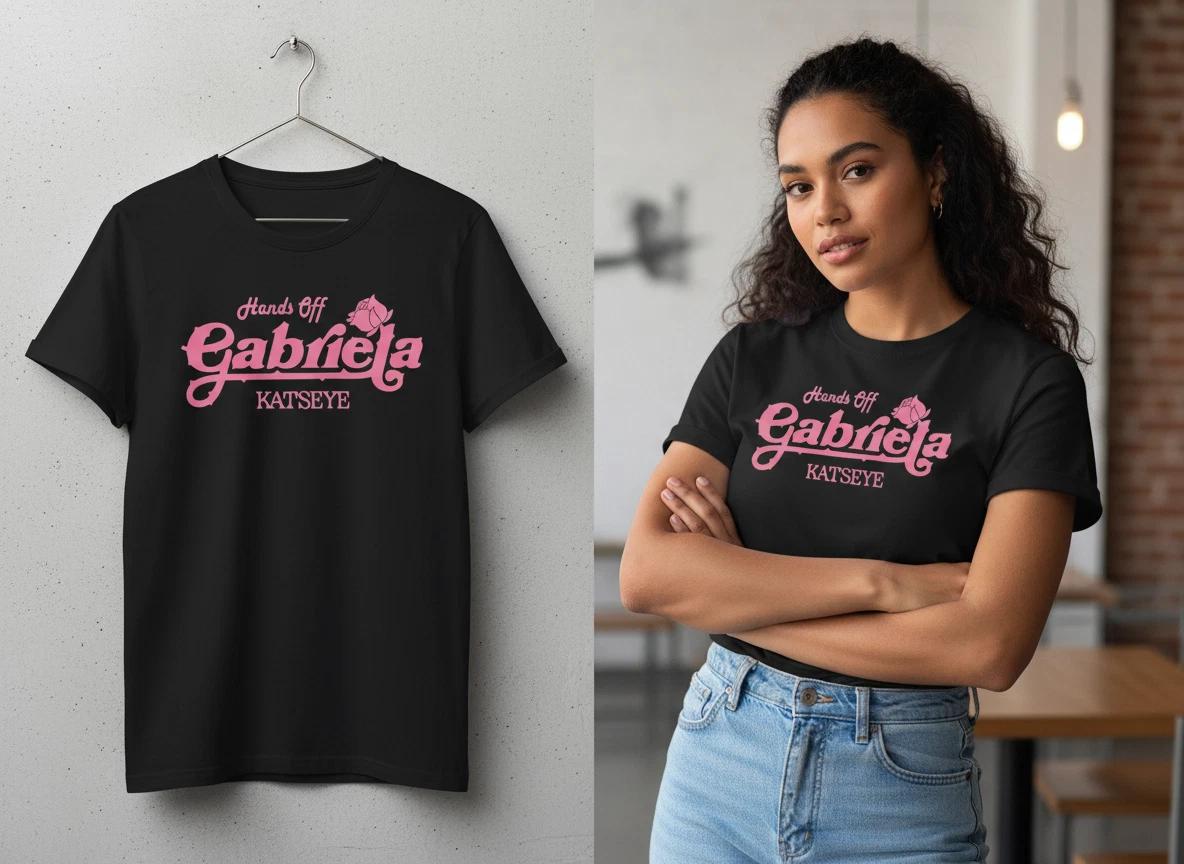 Katseye Gabriela  T-Shirt Black Pink Logo Graphic Tee K-Pop Girl Group Unisex L