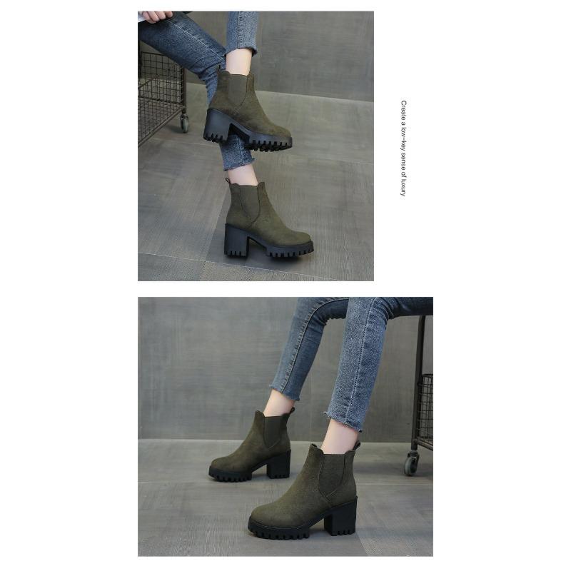Women's Autumn and Winter Single Boots Women's Thick Heel Martin Boots Thick Sole British Style Round Toe Short Boots High Heel