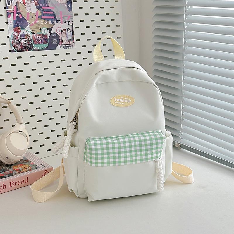 Fresh and Sweet Candy-colored Plaid Backpack for Junior High School Students, Casual and Light Shopping Backpack.