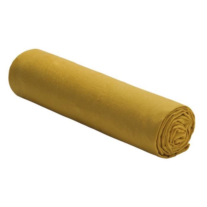Drap Housse - Lin - Jaune Curry - 200 X 200 Cm - Hypoallergénique - Résistant Aux Bactéries