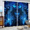 2PCS Dream Forest Night Blackout Curtains Rod Pocket Top Modern Art Polyester for Bedroom Living Room Home Decor