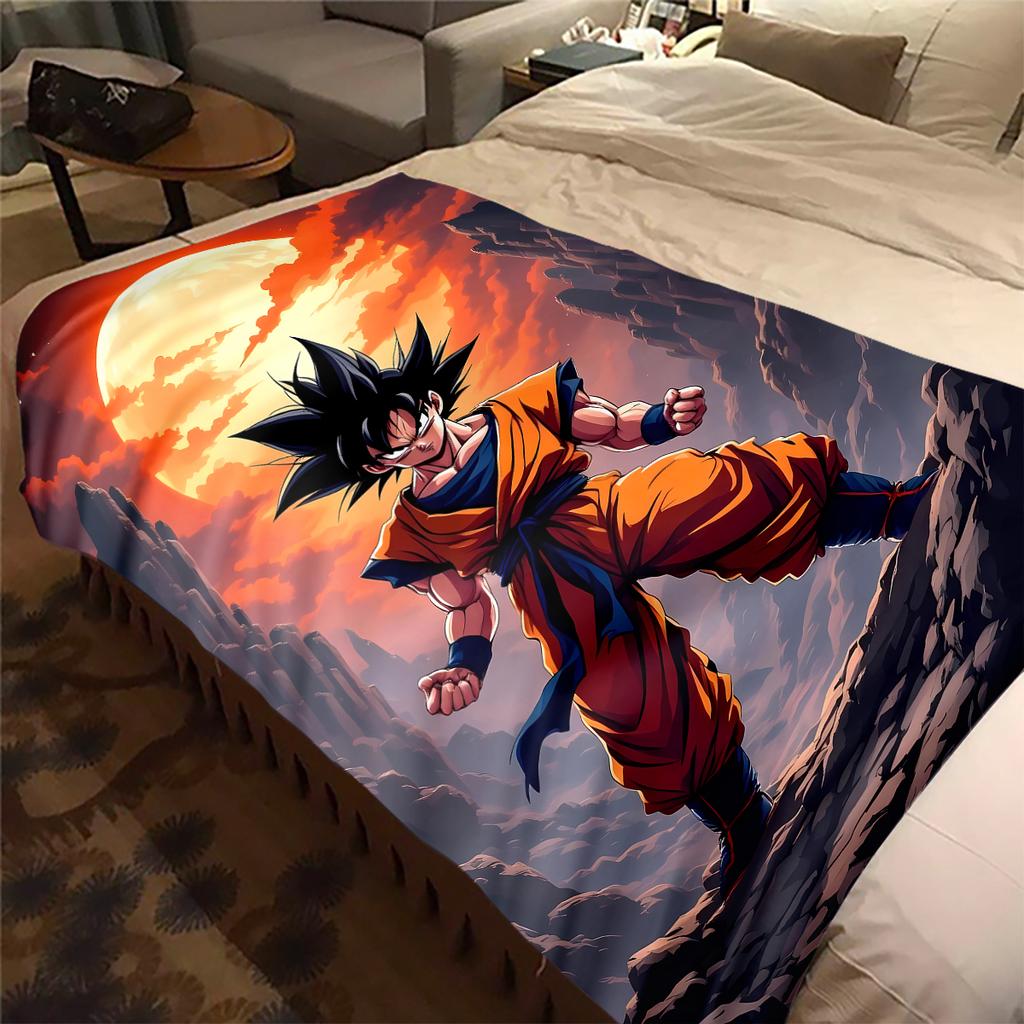 1PC Son Goku  Print Flannel Blanket, High quality All Seasons, Home Decor, Warmth and Comfort, Perfect for Christmas Gifts