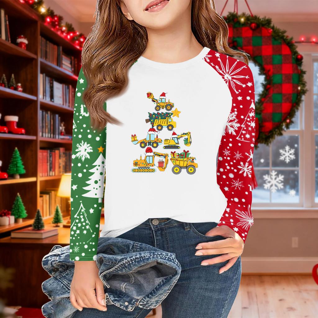 Girls Long Sleeve Christmas Day T Shirts Kids Fall Tops Crewneck Basic Tees 5-14Y