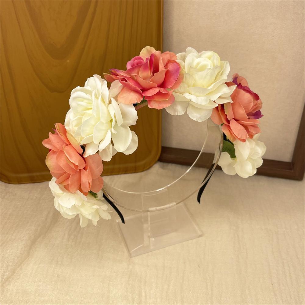 Imitation Rose Flower Headband Retro Fake Flower Decor Crown Headband Women Headpiece Hair Hoop Party Decor