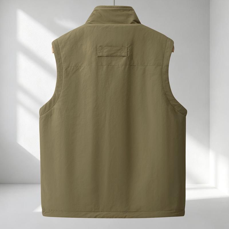 Men Reversible Vest Fleece Lined Waterproof Stand Collar Multi‑Pocket Zip Waistcoat