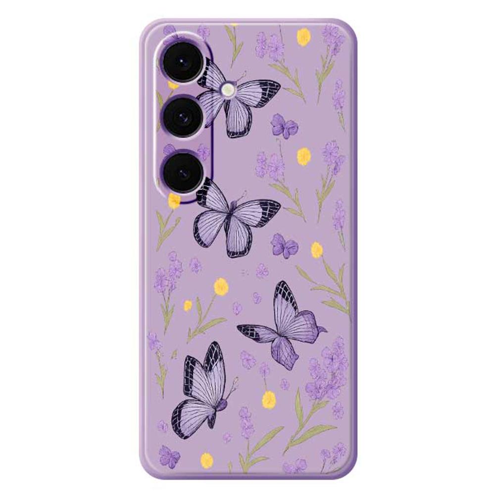 For Samsung Galaxy S24 FE Case Purple Butterflies Pattern Printing Straight Edge TPU Phone Back Cover