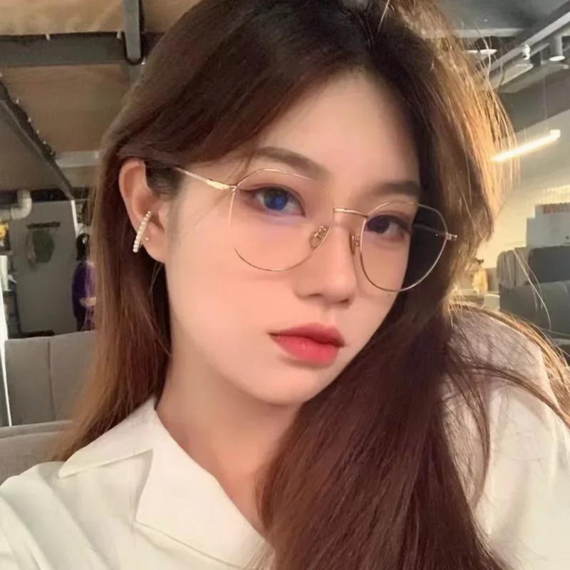 Fashion Metal Polygons Anti Blue Light Glasses Women Vintage Computer Eye Protection Eyeglasses Round Plain Spectacles