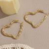 Copper Textured Hollow Heart Spring Hoop Earrings - Golden Sweet Women's Jewelry