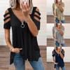 Frauen Sexy V-ausschnitt Kragen Zipper Farbe Kurzarm Falten Casual Bluse Tops