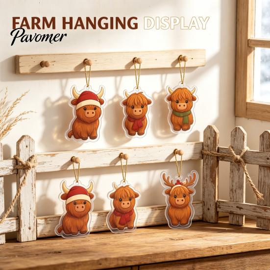 Decorative Acrylic Charms Highland Cow Christmas Advent Calendar with 24 Ornaments, Festive Countdown Unique Decorations Box for Holiday Tree Hanging