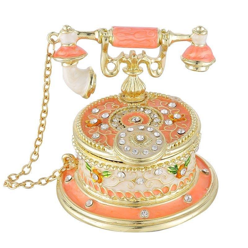 Vintage Telephone Enamel Alloy Jewelry Box, Ring & Necklace Storage Gift Box