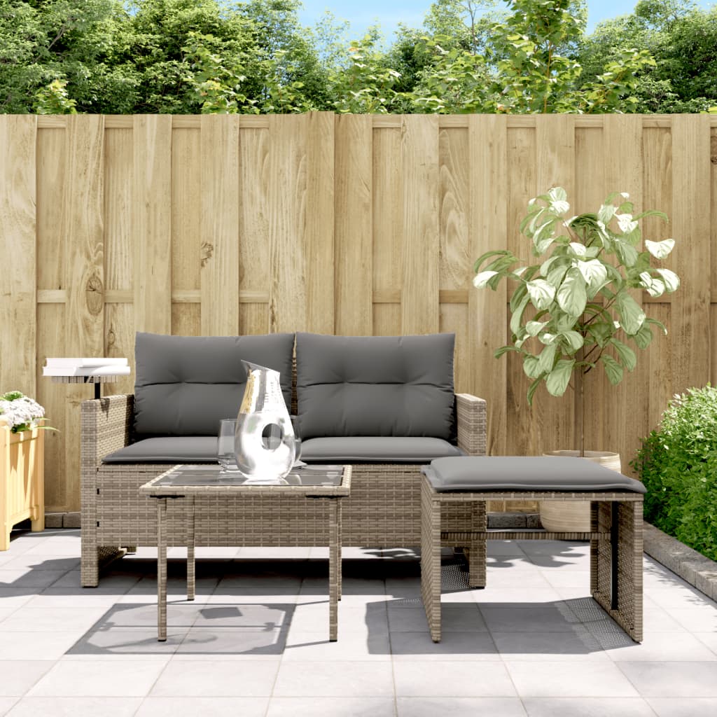 3 Piece Garden Sofa Set with Cushions Grey Poly Rattan