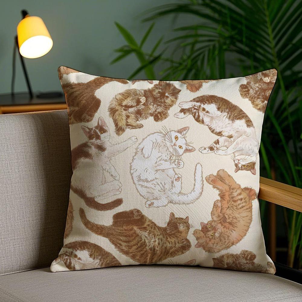 Cute Cat Cushion Cover Soft Short Plush Double-Sided Printing Home Decor Machine Washable Pillow Case Gift