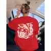 Japanese Harajuku Creative Lotus Koi Printed Women T Shirt Summer Comfortable T-Shirt Casual O-Neck Clothes Short Sleeve