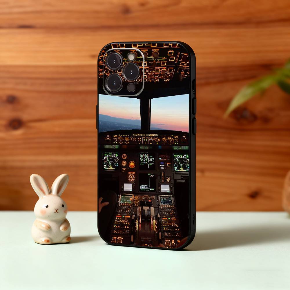 A-Aviation C-Cockpit Pilot Phone Case For iPhone17,16,15,14,13,12Plus,Pro Max,XS,5G Soft Silicone Black Cover