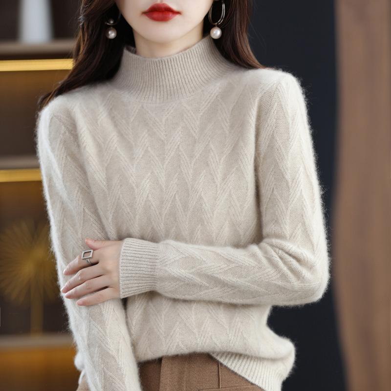 Autumn and winter new semi-turtleneck thickened sweater for women's loose and versatile long-sleeved knitted bottoming shirt with top for women