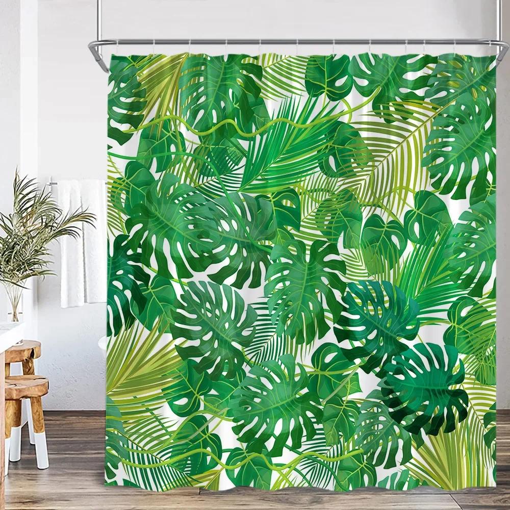 

Modern Simple Tropical Leaves Shower Curtain Monstera Palm Leaf Greening Bathroom Decorative Polyster Shower Curtain with Hook W120xH180cm