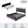 Upholstery Bed 160x200 Cm, Multifunctional Bed with LED Light, USB Socket, Drawers, Solid Iron Bed Frame, Youth Bed, Adult Bed, Double Bed, Synthetic