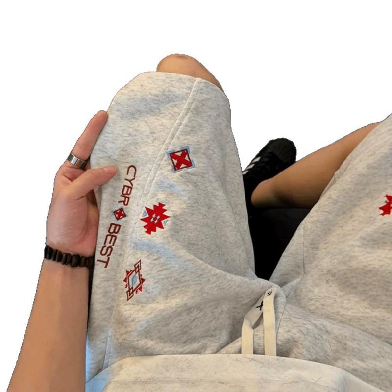 Mens Tie-Dye Embroidered Cut Shorts Loose Casual Sports Knee Length Pants Teens