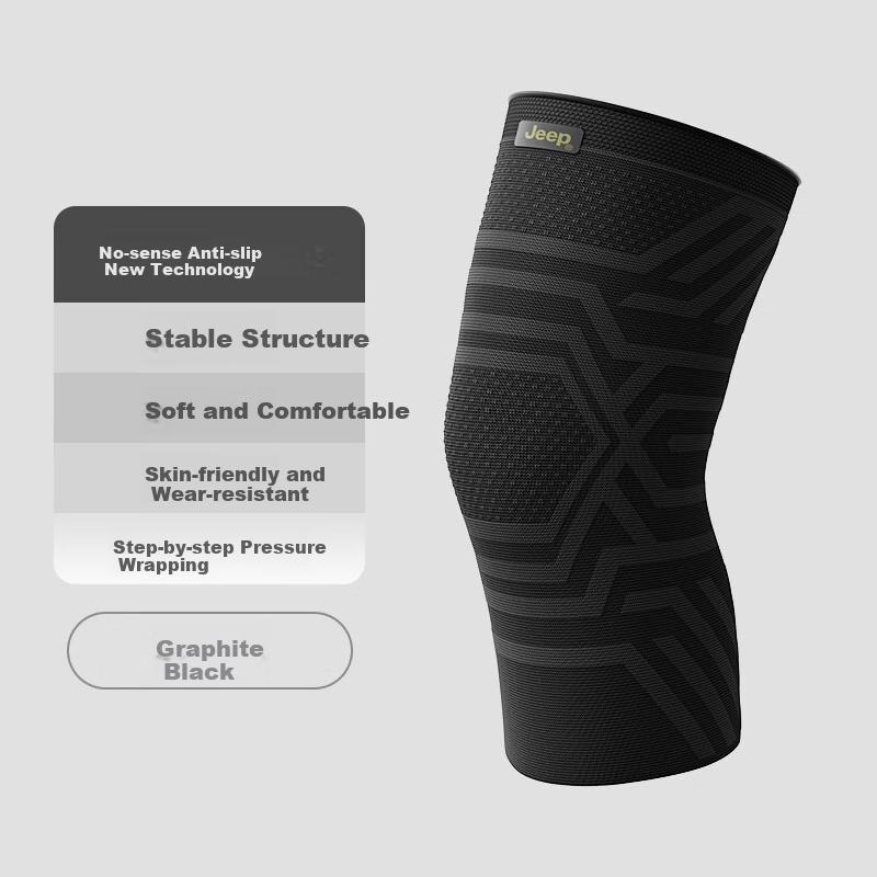 JEEP Knee Pads for Sports, Basketball Impact Protection, Running Fitness, Breathable Adult Round Machine Knitted Knee Sleeves, Black, Size M