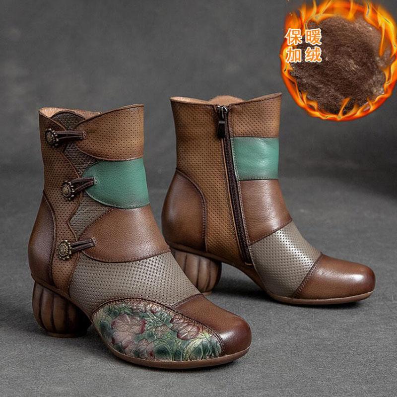Fashion GKTINOO Women Boots 2025 New Woman Short Boots Mixed Colors Genuine Leather Autumn/Winter Shoes Square Heels Female Footware